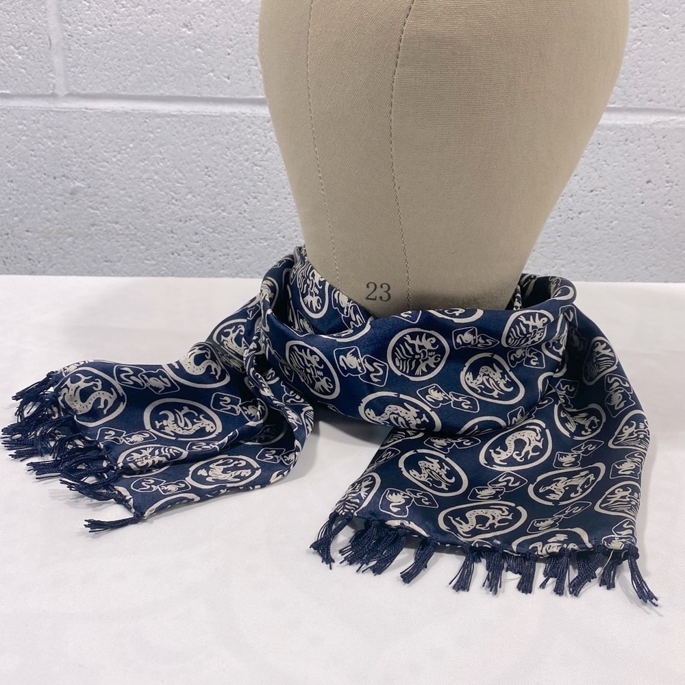 NWOT Light grey and navy pattern 100%silk scarf​​​​​​​​​​